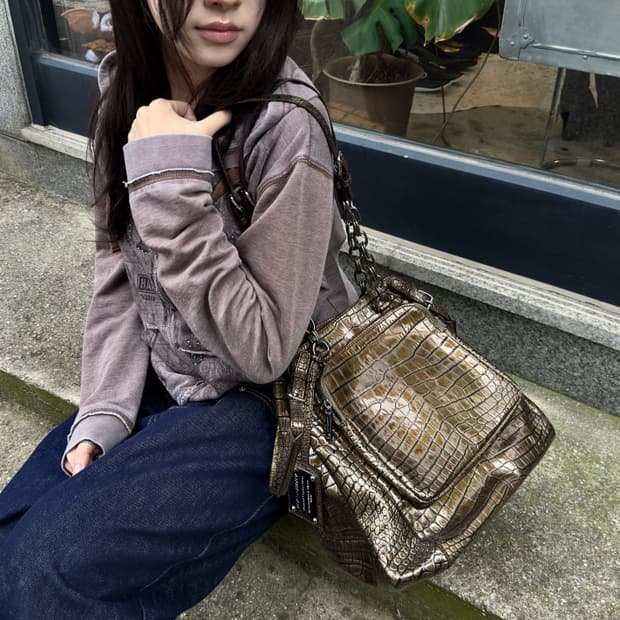 00s 돌체앤가바나 메탈릭 그린/골드 크로커다일 백