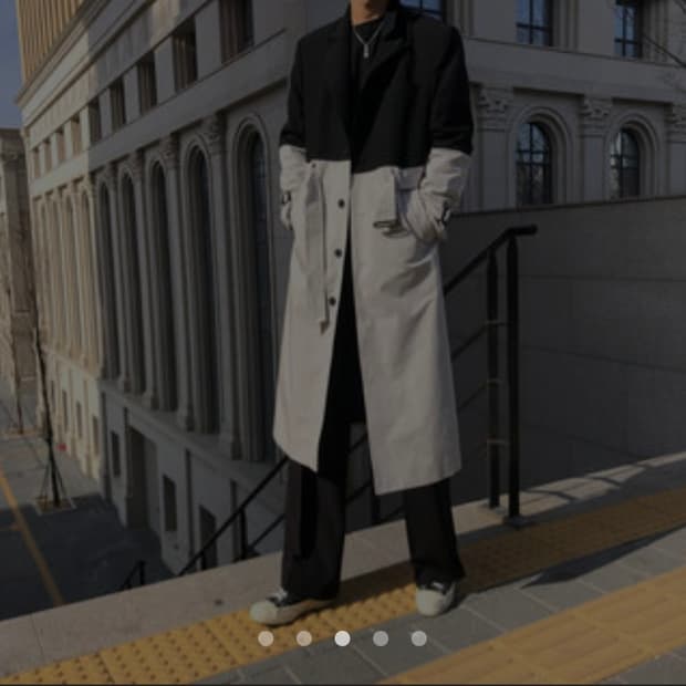 [모네마켓] 유니크 배색 트렌치 롱코트 (룩파인 착용 모델)