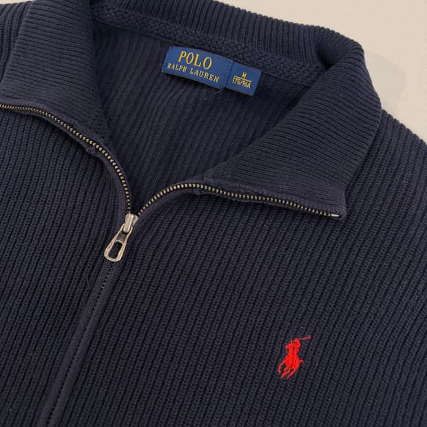 폴로 랄프로렌 투웨이 와플 니트집업 네이비