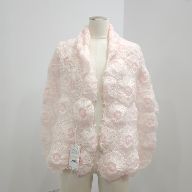 핑크 꽃장식 뜨개 머플러 숄 