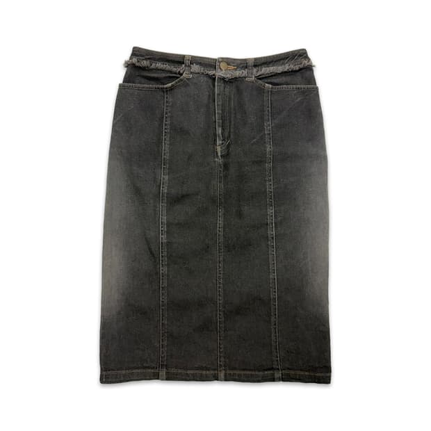 빈티지 Hiroko Bis 데님 라인 미디 스커트