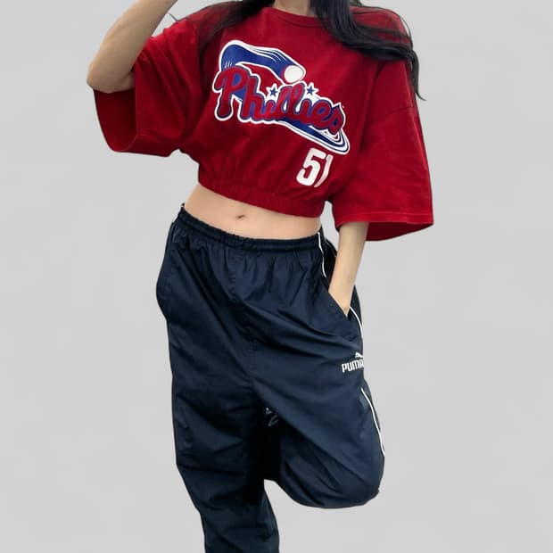 (WOMEN M)90'S GENUINE 크롭 반팔-Y284