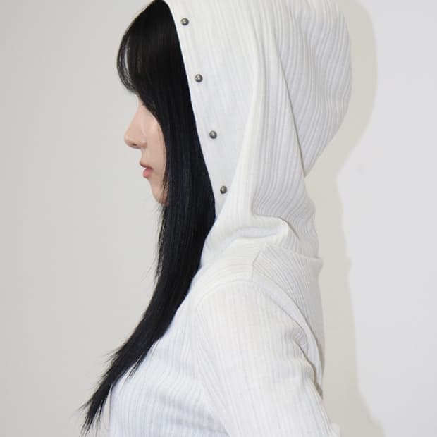 빈티지 스터드 니트 골지 후드 후디 긴팔 티셔츠