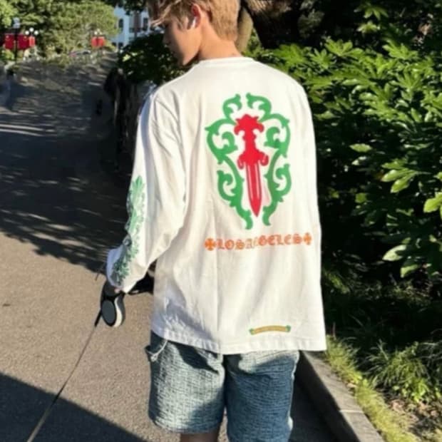 [L] 크롬하츠 대거 로고 로스엔젤레스 롱슬리브 티셔츠 화이트