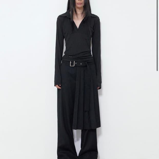 보헤미안 서울 벨트 셋업 와이드 팬츠 블랙