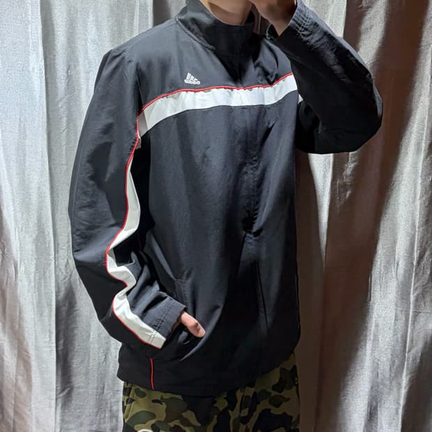L 아디다스 삼선로고 센터라인 나일론 자켓
