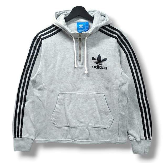 [90] 아디다스 그레이&블랙라인 트레포일 테리 반집업 후드