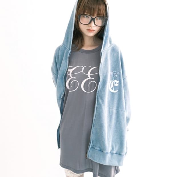 샵페어리 와플 후드집업 블루 