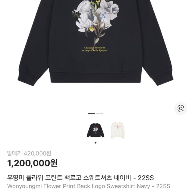 우영미 플라워 프린트 백로고 스웨트셔츠 네이비 - 22SS 46size