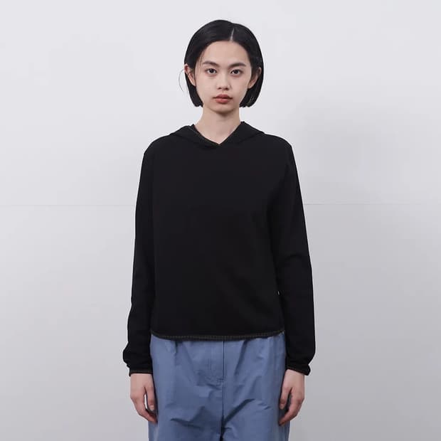 오헤시오 LONG HOODED T-SHIRT, BLACK