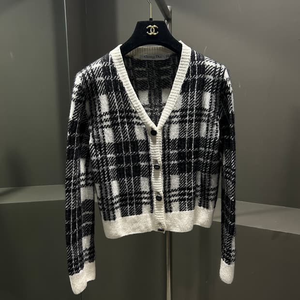 디올 모헤어 캐시미어 체크 가디건