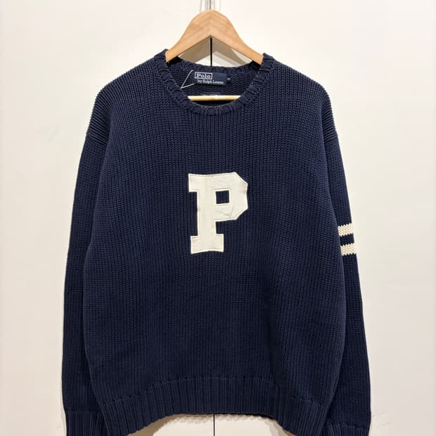 90's 폴로 랄프로렌 P 로고 레터맨 니트 스웨터