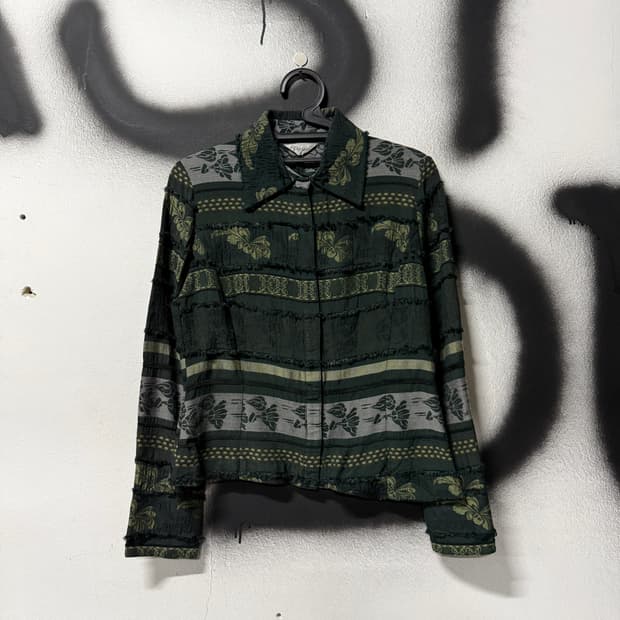 VTG 빈티지 페어리 그런지 그린 패턴 테슬 크롭 자켓