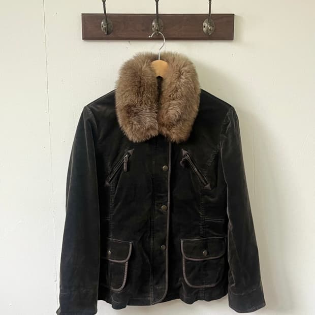 Chris montez 브라운 벨벳 퍼 자켓