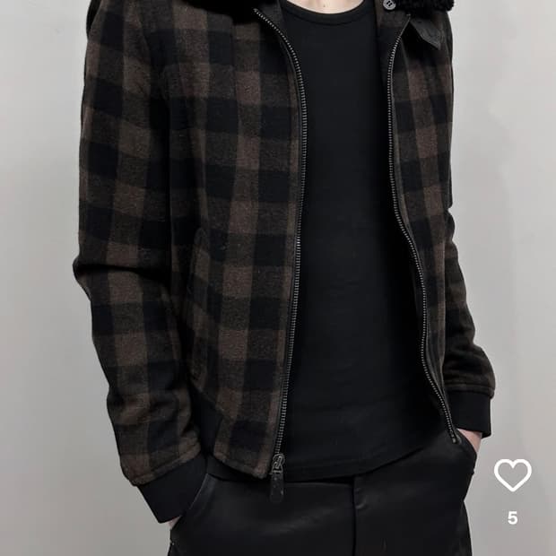 브라운 블랙 체크 패턴 코치 자켓