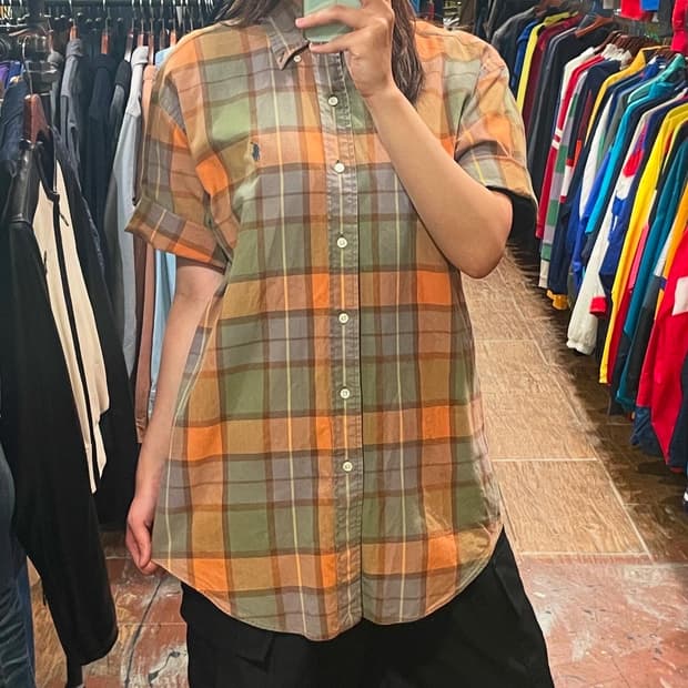 [HI] 폴로 반팔셔츠 오렌지 체크