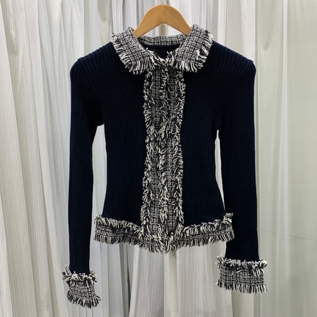 일본 빈티지 G.dream 트위드 배색 골지 가디건 1692