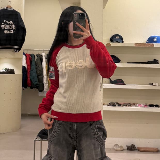 ▪️지프 패치 와플 빅로고 단가라 니트 U850