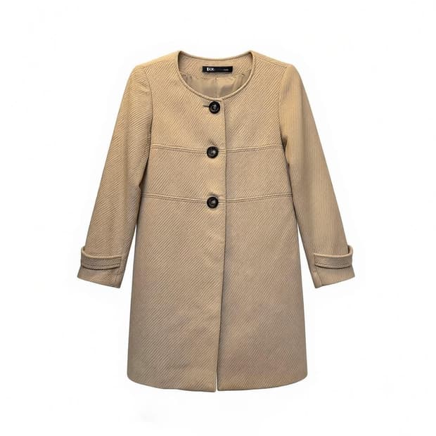 JPN VINTAGE 노카라 트윌 싱글코트 A라인 백스트랩 디테일 크림