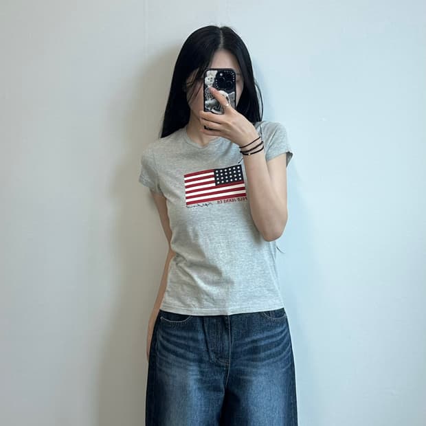폴로 진스 성조기 그레이 반팔 티셔츠