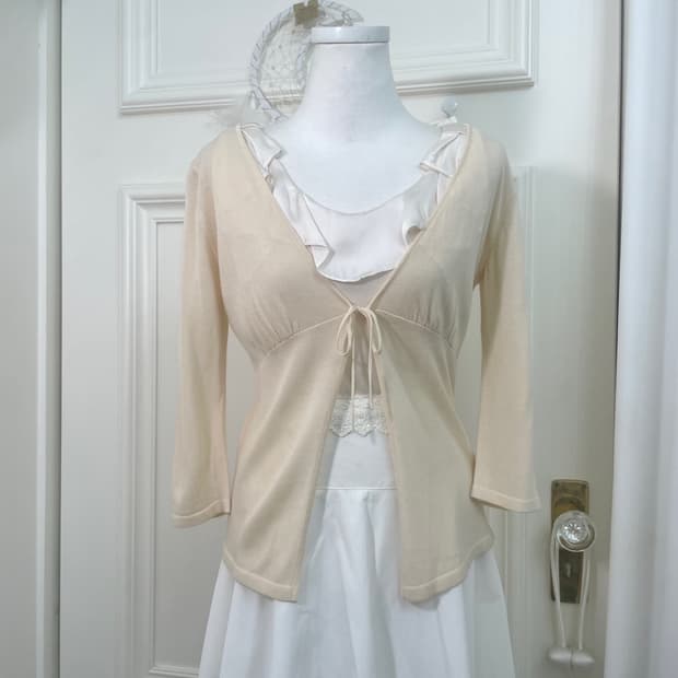 coral ivory shirring bow point cardigan