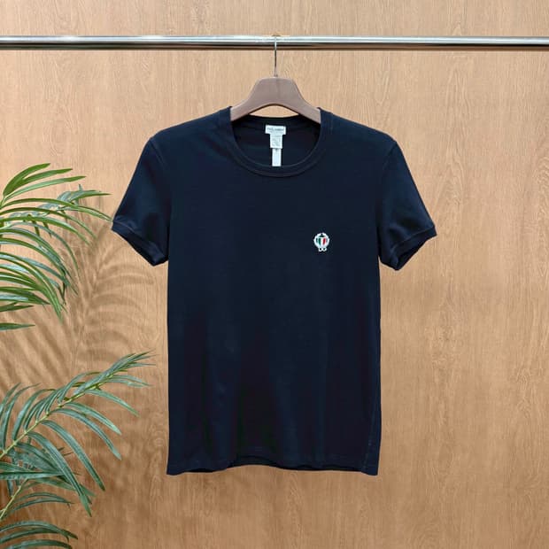 돌체앤가바나 D&G 로고 자수 크루넥 반팔 티셔츠 슬림핏 블랙