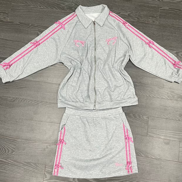 회핑 리본 트레이닝 셋업 집업 스커트 갸루 키치 로걀