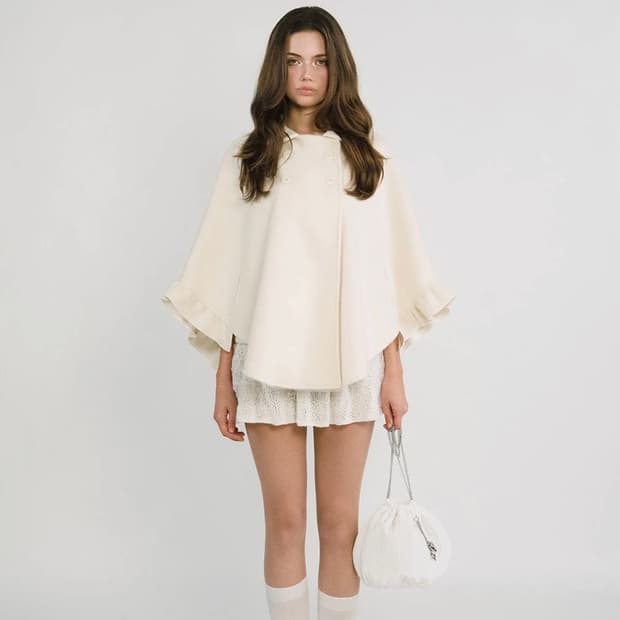 쓰리타임즈 문 케이프 코트 자켓 아이보리 무스탕 클리시어 히메 갸루