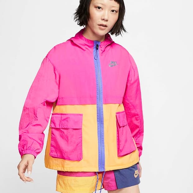 나이키 여성 아이콘크러쉬 우븐 재킷 핑크/옐로우 M