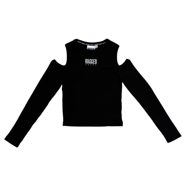 ragged jeans 블랙 어깨 트임 롱슬리브