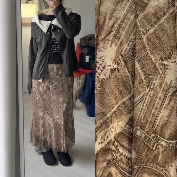 [VTG] graphic printing long skirt