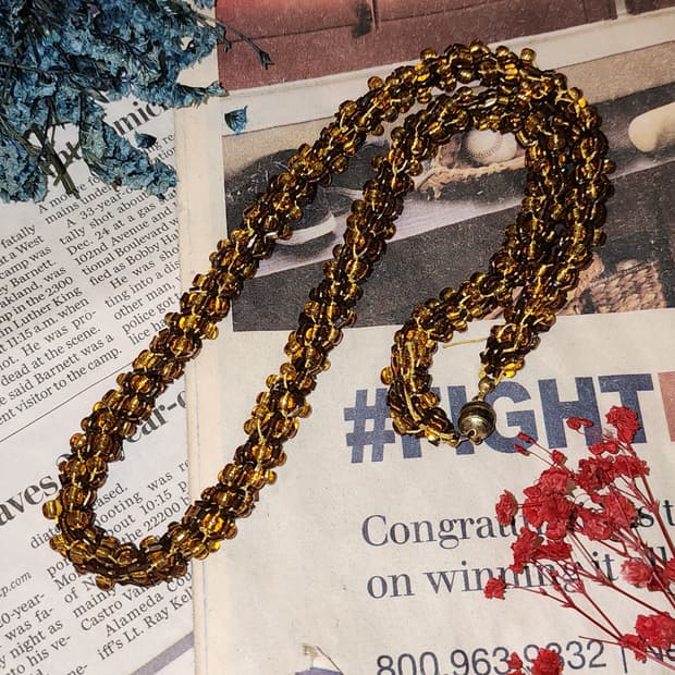 90s 프랑스 빈티지 목걸이 앰버 브라운 비즈 목걸이 빈티지 쥬얼리