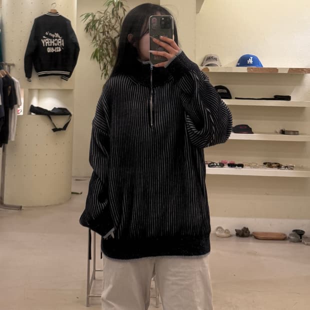 트릴리온 로우게이지 박시핏 하프집업 스웨터 U724