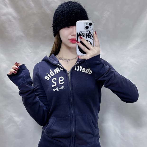 아베크롬비 딱붙핏 네이비 후드집업 