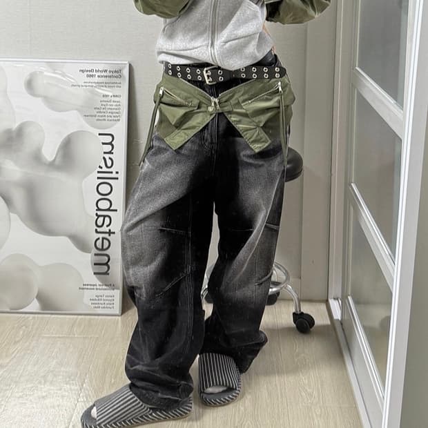 비엘알 워싱 데님 바지 블랙 xs