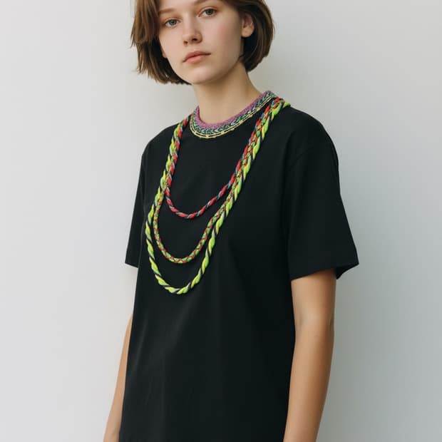 MOSCHINO 직물 넥클리스 자수 반팔티