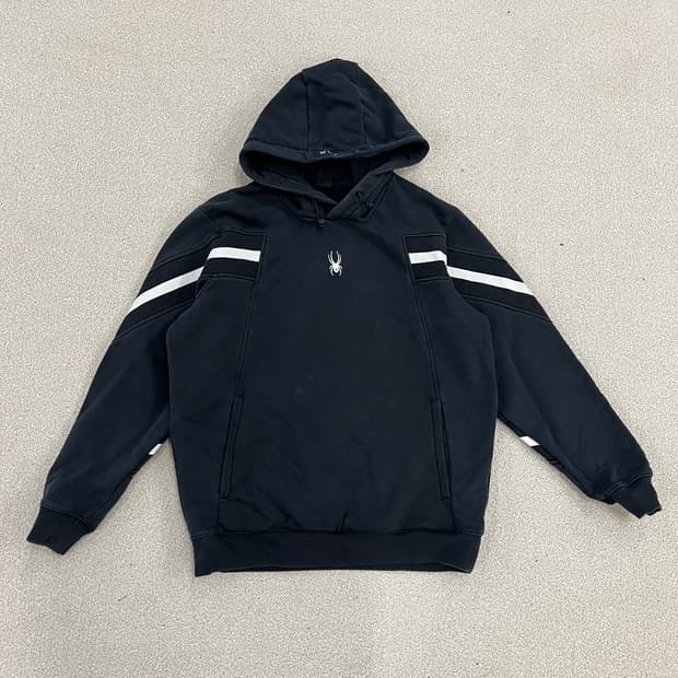 [L] 스파이더 블랙 기모 블록 긴팔 후드 티셔츠 0114M1