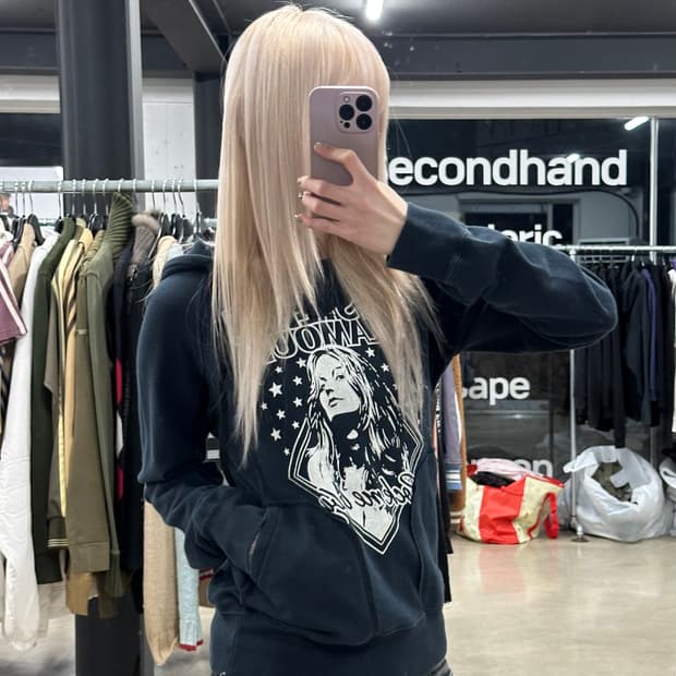 히스테릭 글래머 rock me baby 히스걸 네이비 후드 긴팔 슬리브