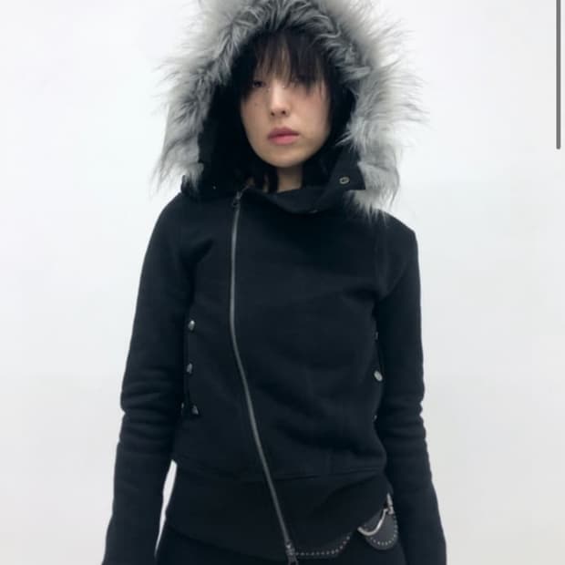 Begbegbeg unbalanced fur hoodie 퍼후드 집업