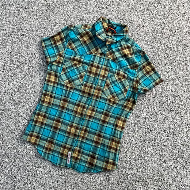 90 빈티지 여성 체크 반팔 셔츠 0403M