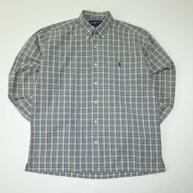 CL449 M 폴로 90s 파스텔 블루 멀티체크 버튼다운 셔츠 남방