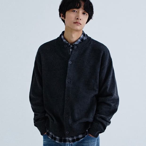 [L]키뮤어 에센셜 라운드넥 니트 가디건_차콜