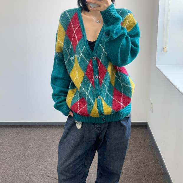 Thisisneverthat 디스이즈네버댓 아가일 패턴 그린 가디건