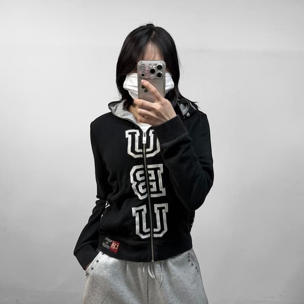 후부 Fubu 스펠 로고 풀 후드집업 블랙