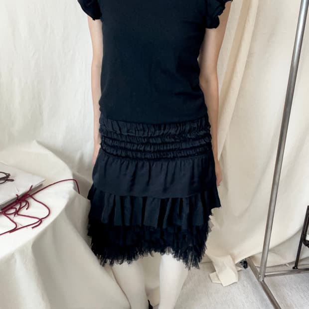 Frill Layered Mini Skirt (Made in Japan)