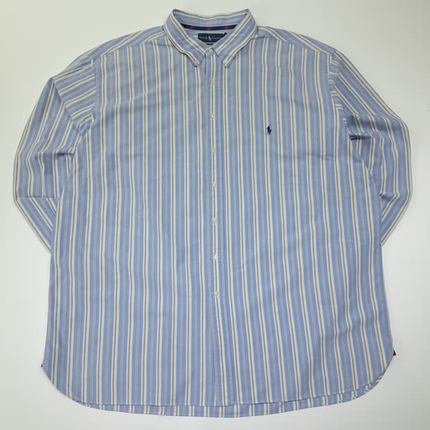 CL774 4XLT 폴로 00s 코튼 블루 스트라이프 버튼다운 셔츠 남