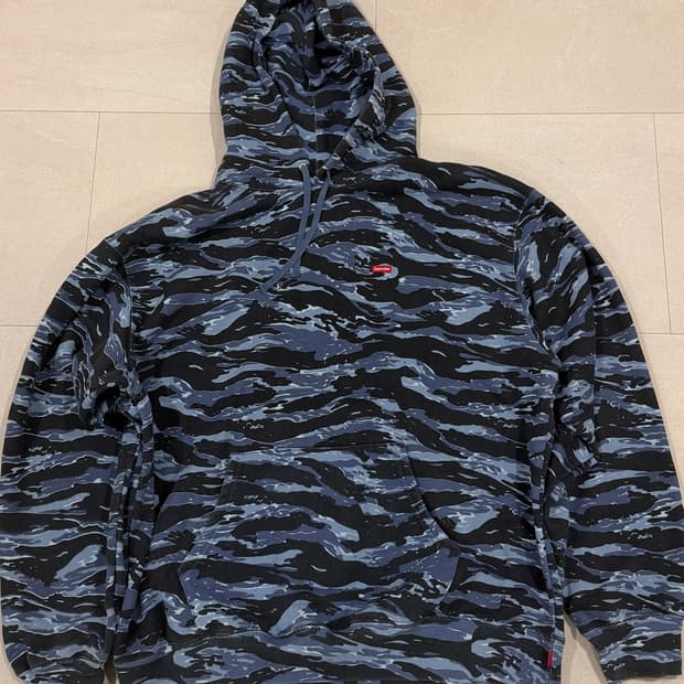 슈프림 스몰 박스 후드 스웨트 셔츠 블루 타이거 카모 후드티