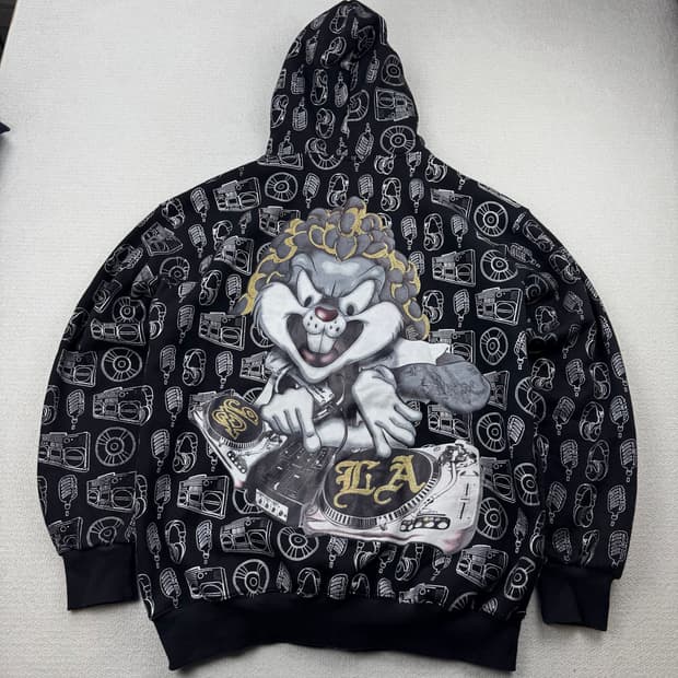 Vintage DJ Bugs Bunny & LA print 후드집업