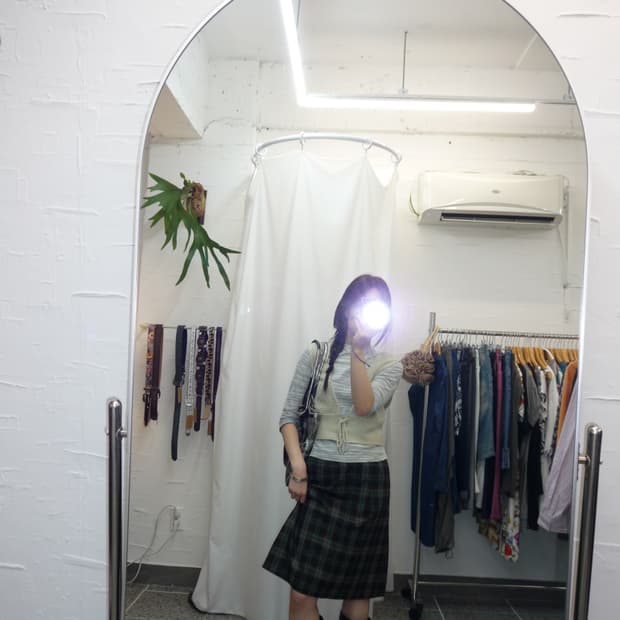 Deep green check midi skirt