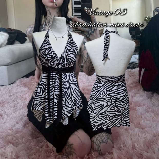 Vintage 03 zebra halter mini dress